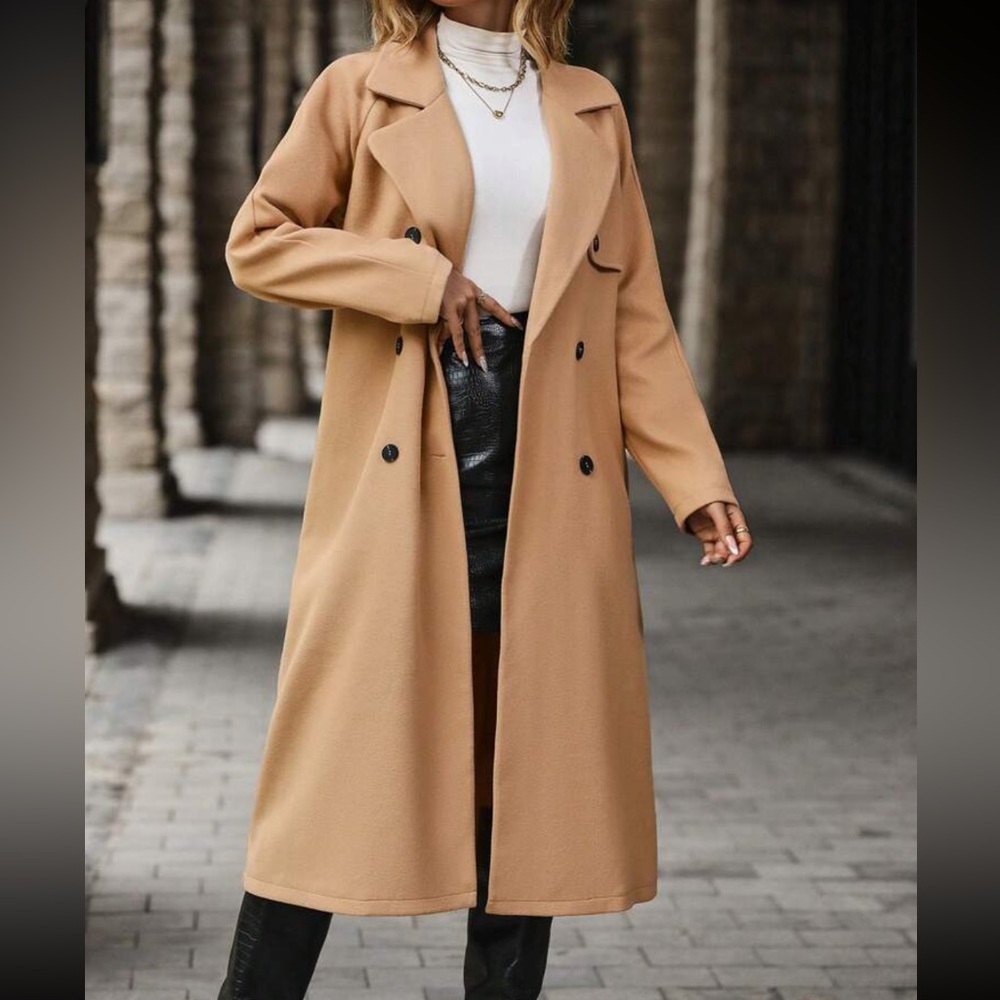 Tan double breasted belted trench coat - Picture 5 of 7